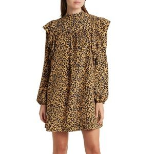 WAYF Pierce mock neck leopard print minidress (s)